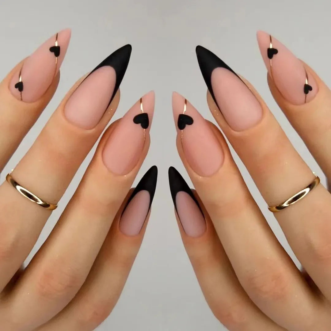 24 piezas de uñas largas de hilo dorado de corazón francés