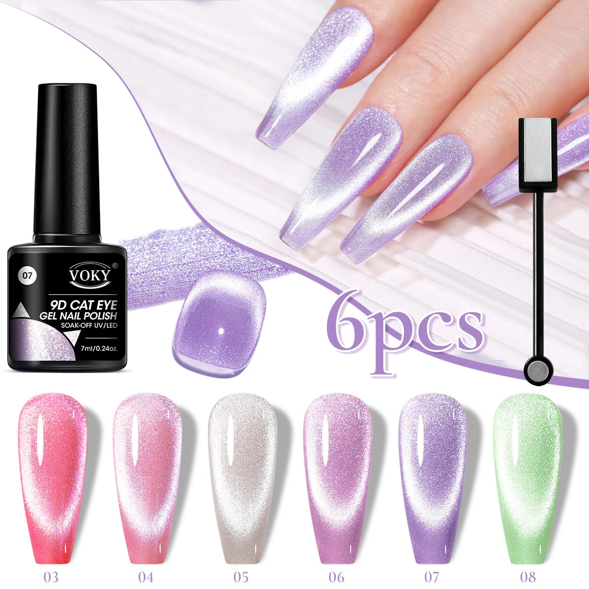 Set esmaltes de uñas magnéticas 6pc
