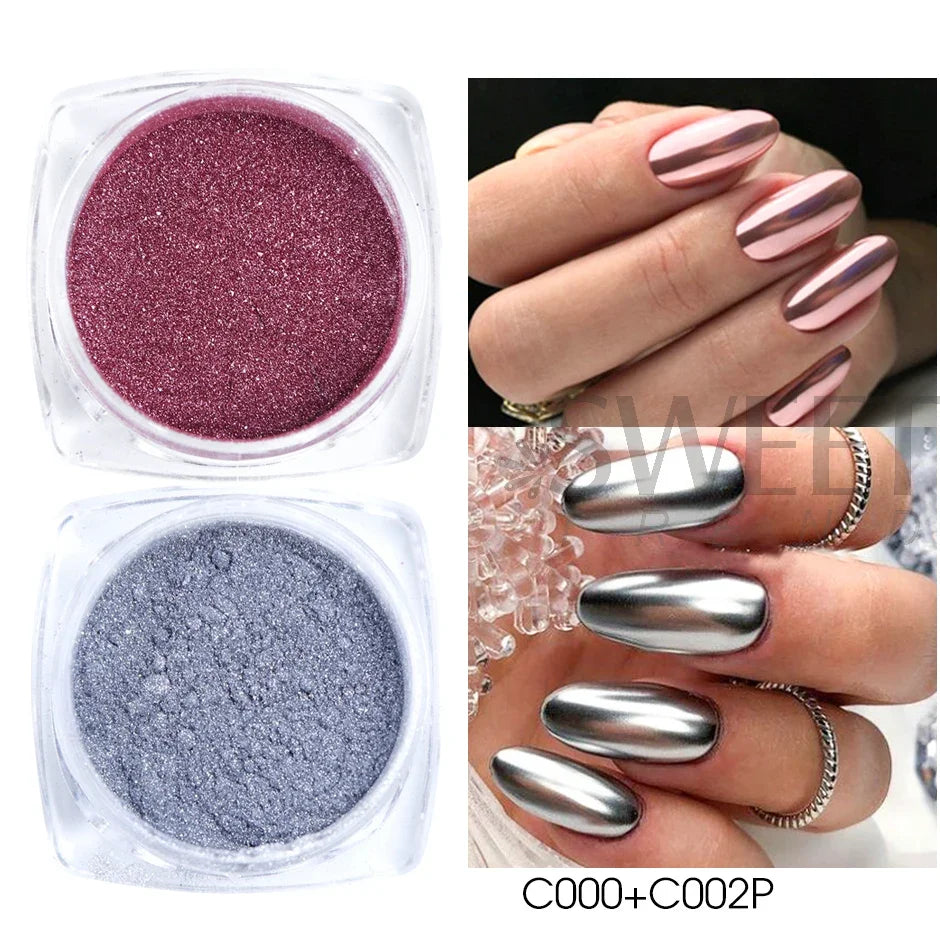 Polvo espejo mágico para uñas 2pcs