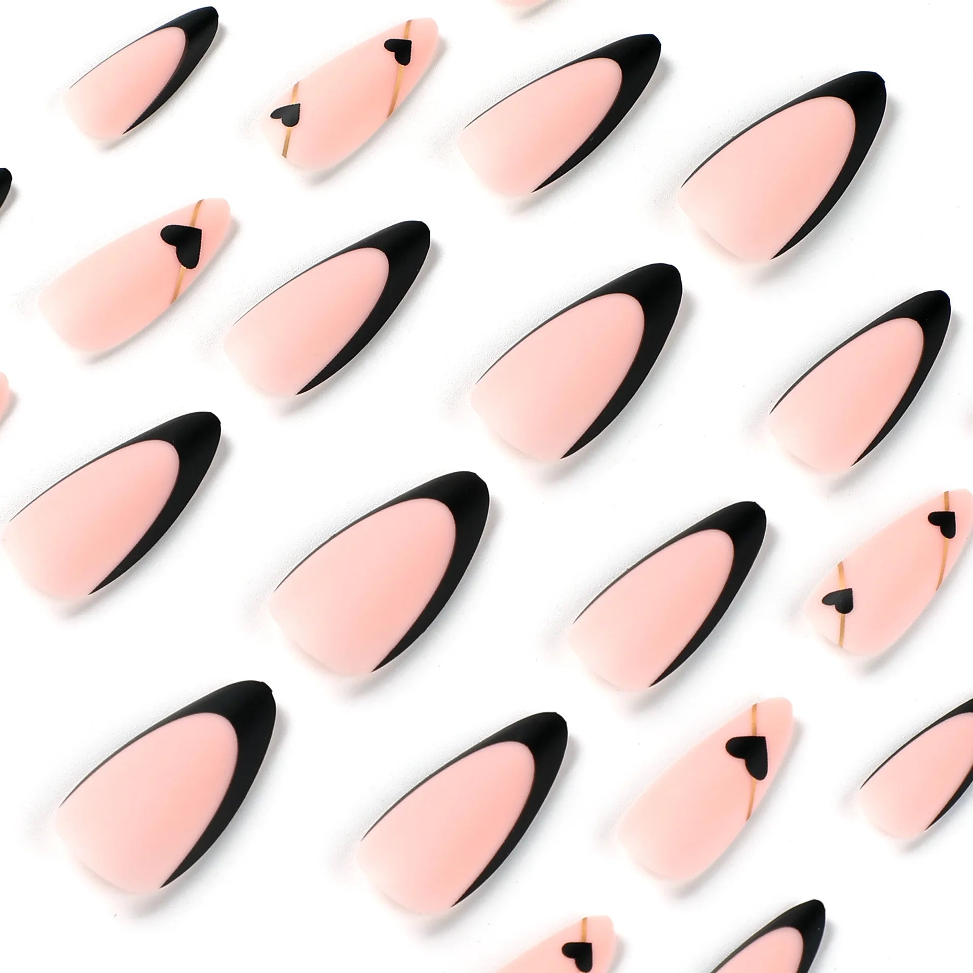 24 piezas de uñas largas de hilo dorado de corazón francés