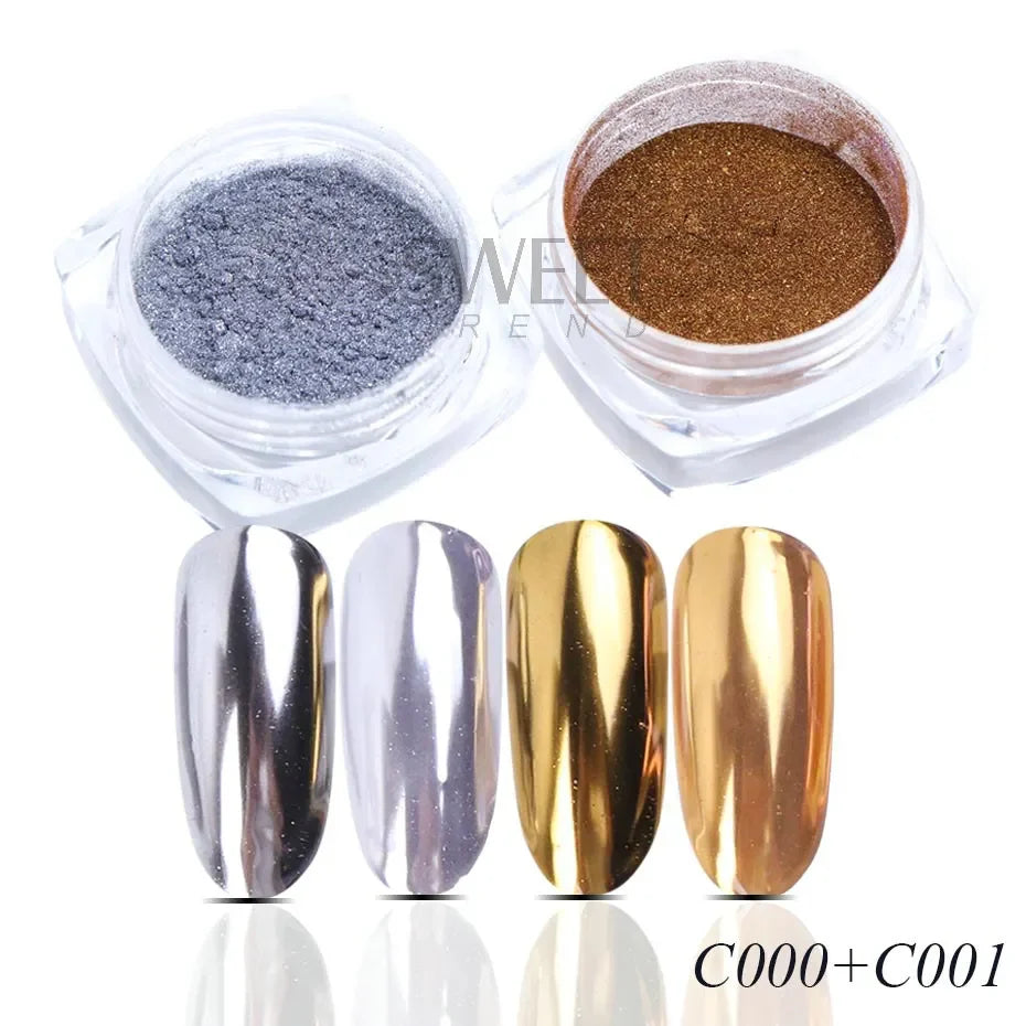 Polvo espejo mágico para uñas 2pcs