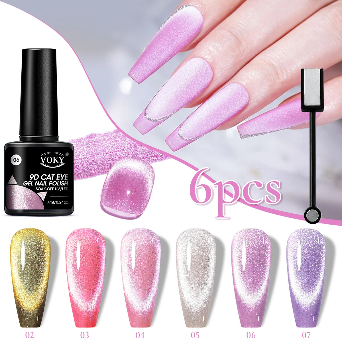 Set esmaltes de uñas magnéticas 6pc