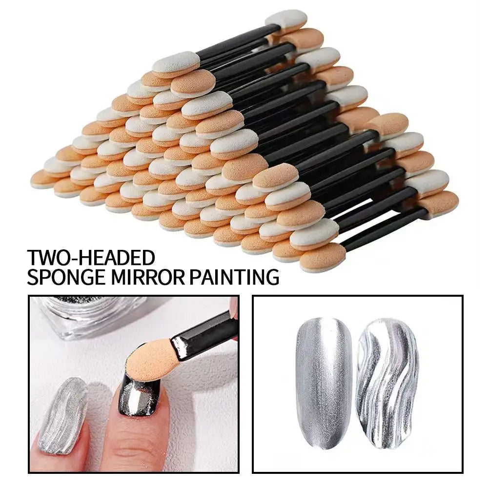 50Pcs/Lot Pinceles para polvo de uñas Esponja Aplicador de doble cara Espejo Pigmento cromado Fácil esponja en barra Herramientas de maquillaje cosmético