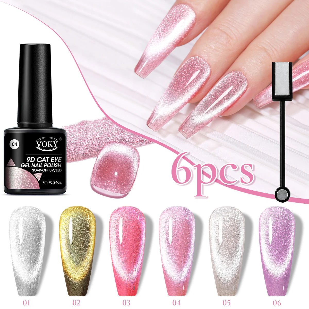 Set esmaltes de uñas magnéticas 6pc